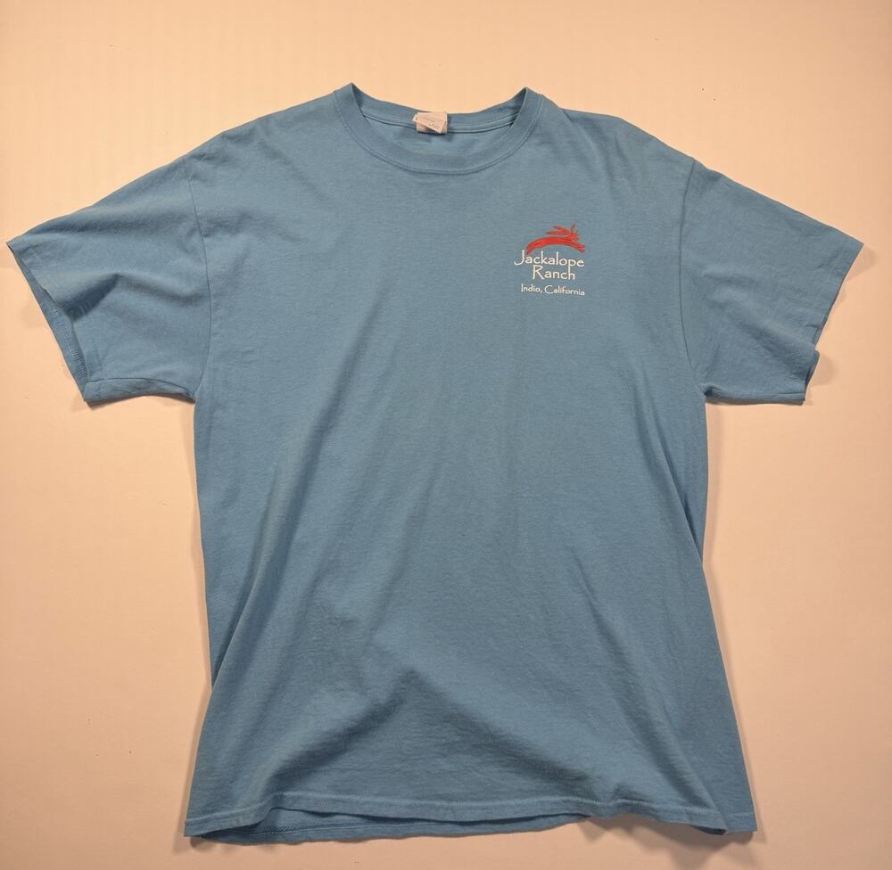 Men’s Size Large Turquoise Blue Jackalope Ranch Indio California Cotton T Shirt